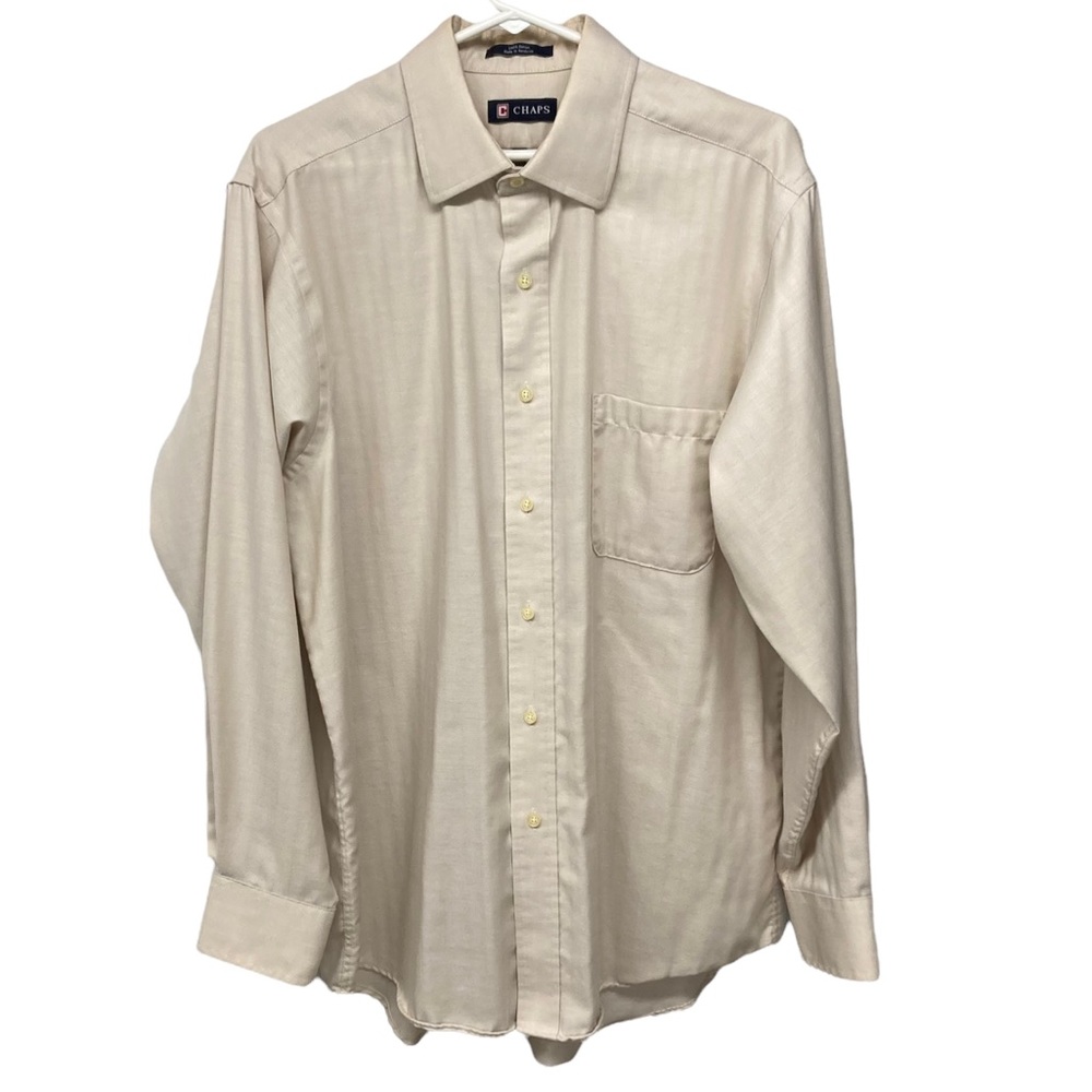 Chaps long sleeve Shirt 16-16.5 34/35 Tan herringbone textured easy care